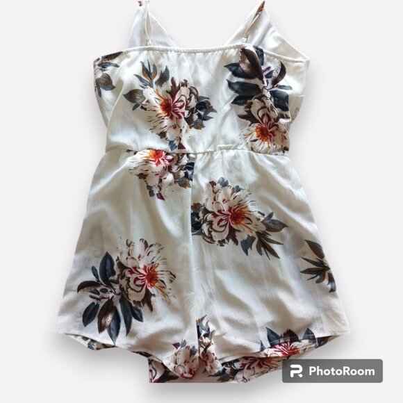 White Floral Romper Jumpsuit Mahina Small XS Summer Spring Skort Skirt Short - Picture 2 of 5